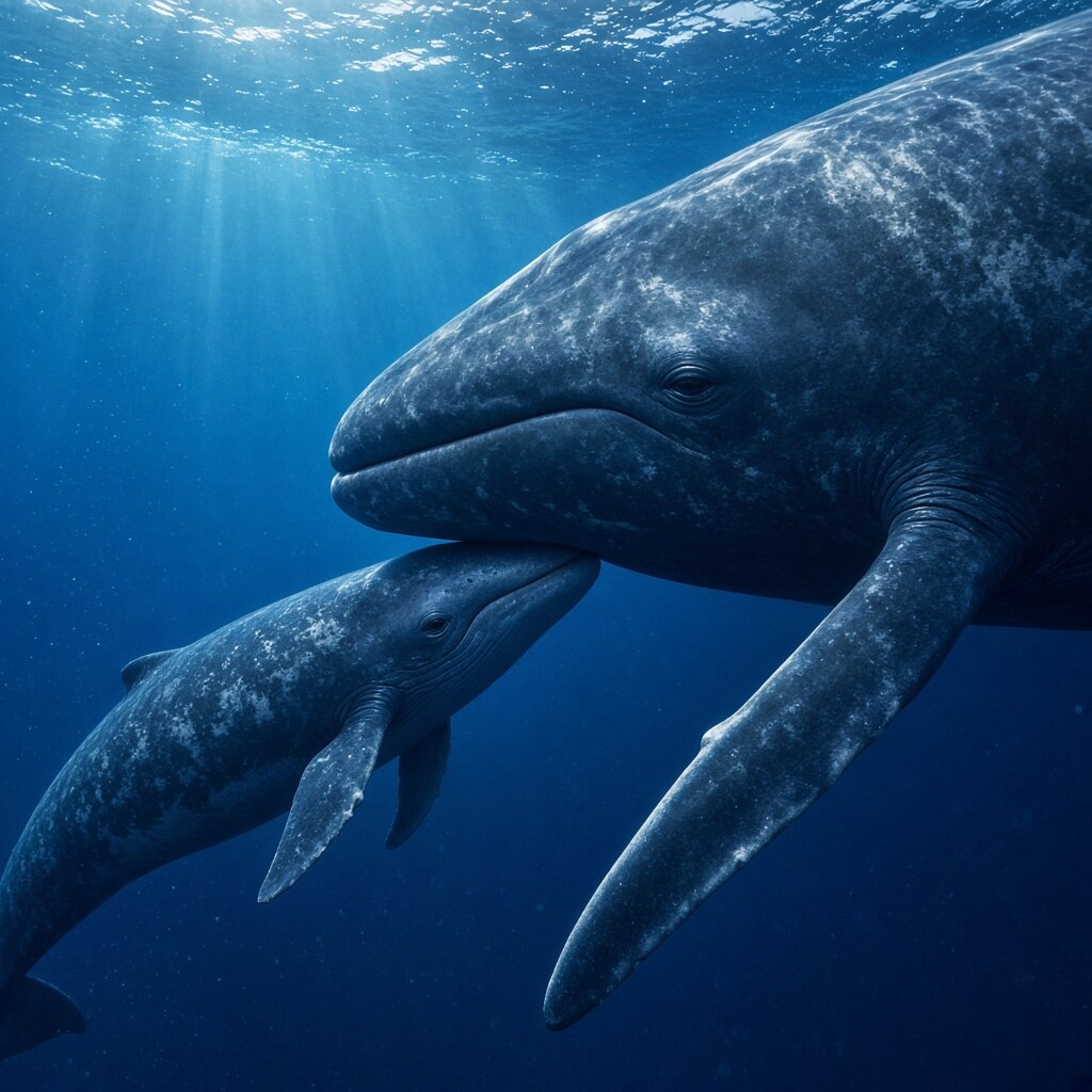 A blue whale calf can gain about 90 kg per day