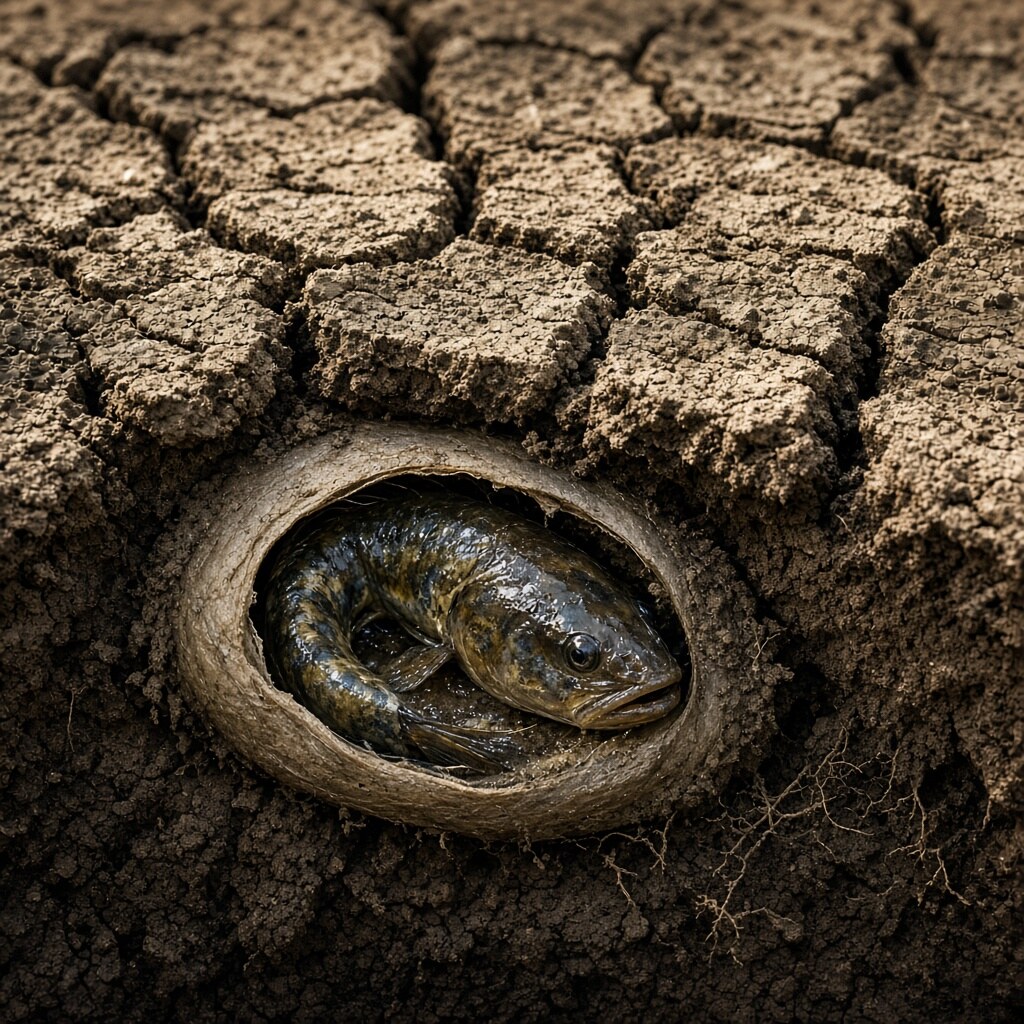 A lungfish can survive months buried in mud