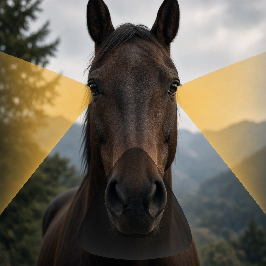 Horses have a blind spot directly in front of their nose