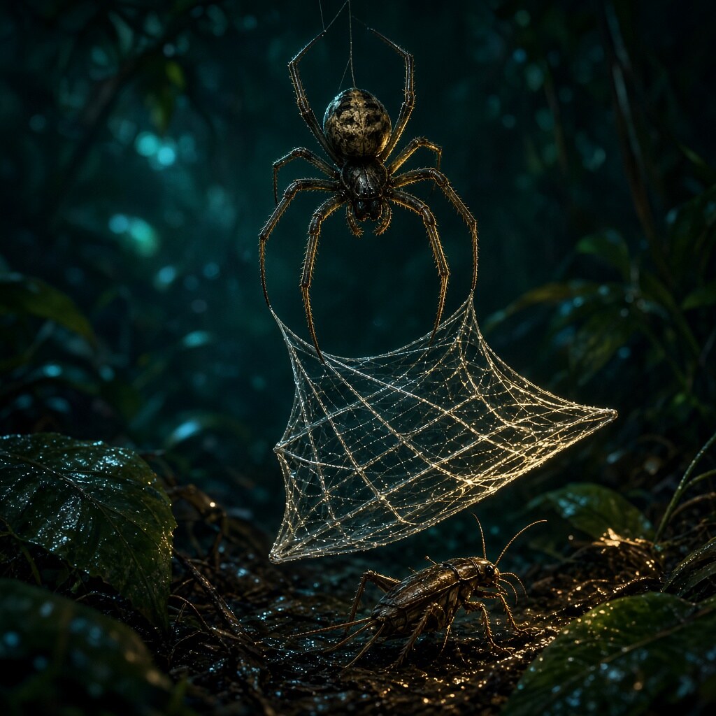 Net-casting spiders throw a silk net onto prey